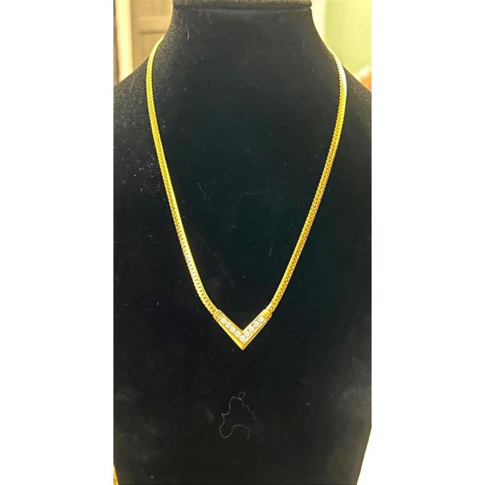 Vintage Avon Gold Tone Rhinestone V Necklace Chevron Pendant Jewelry